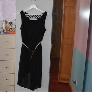 Black belted high low dress